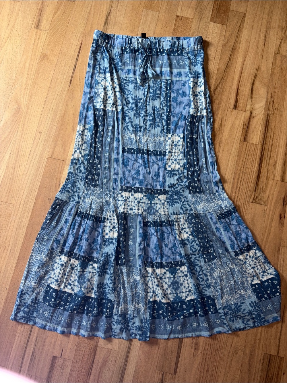 Frye Boho Patchwork Blue Maxi Skirt with Elastic Waist - Picture 2 of 4